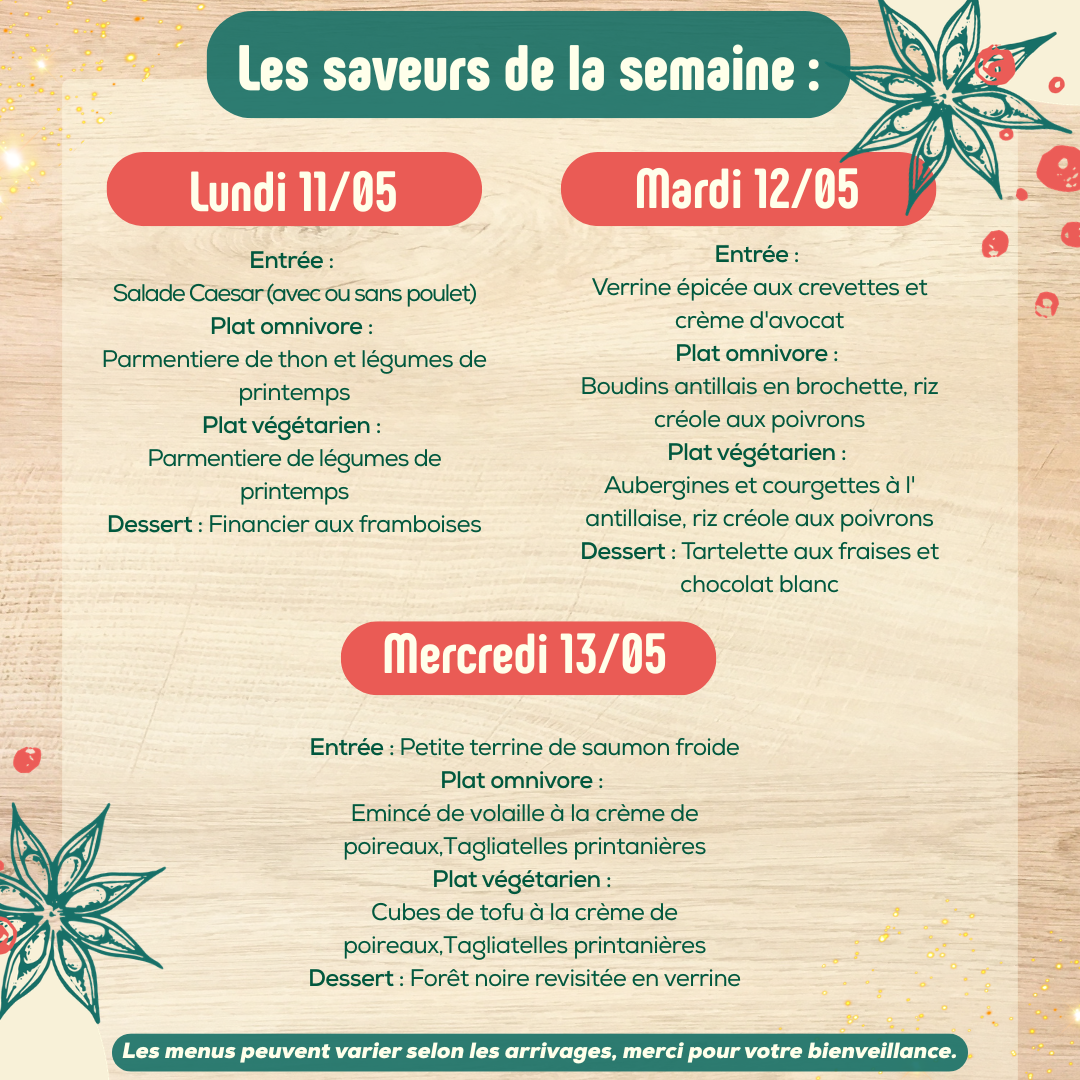 Menu du 04 au 08 Mai